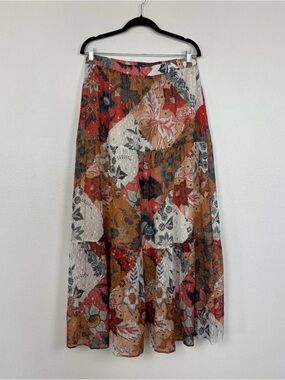 Johnny Was - Jade - Stephanie Tiered Boho Floral Silk Blend Maxi Skirt - Medium